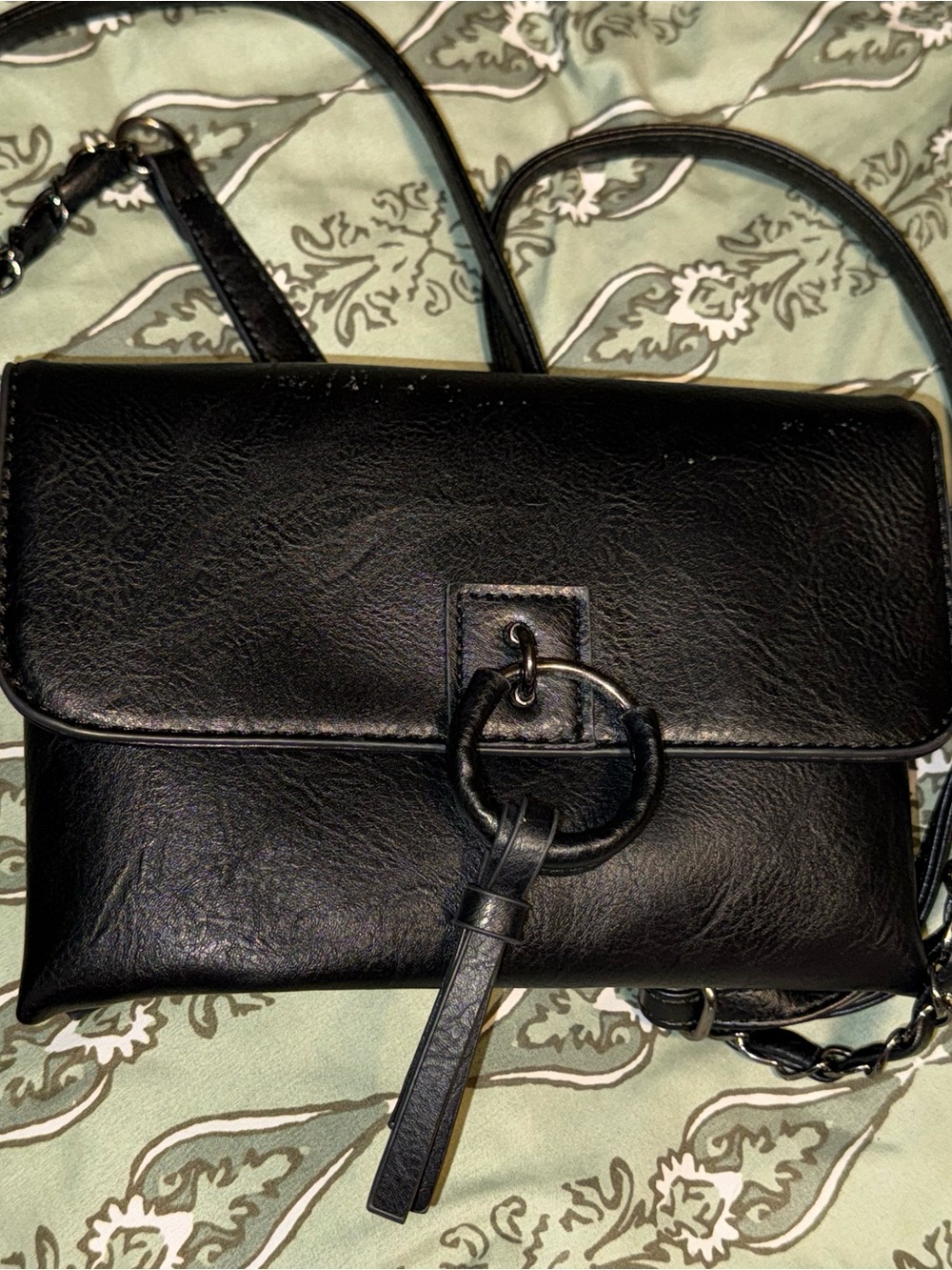 & Other Stories Black Leather Crossbody with Ring Tassel